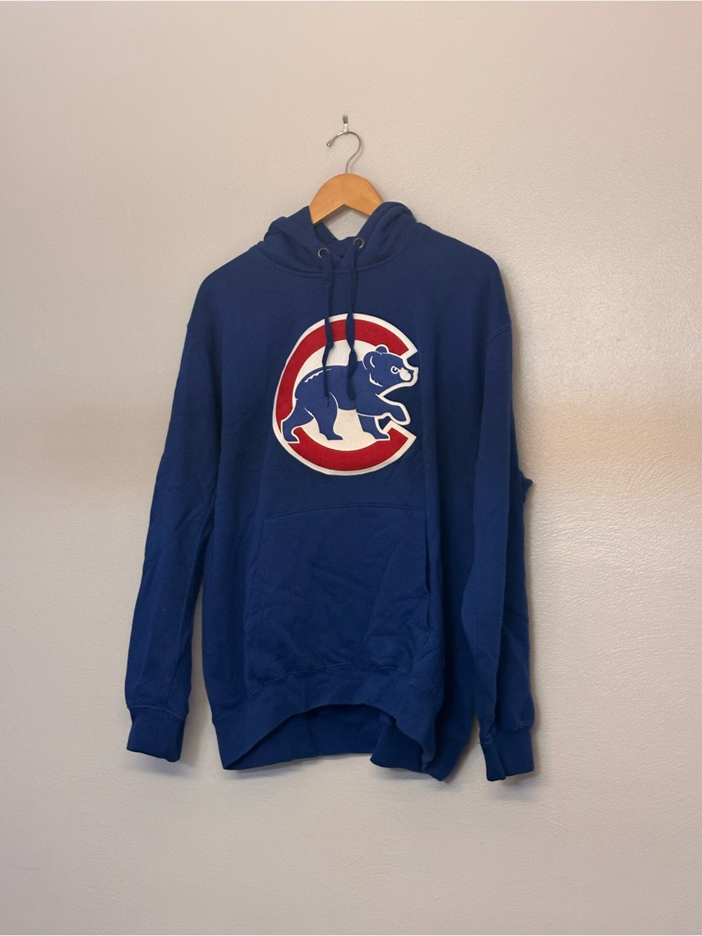 Majestic Blue Pullover Hoodie with Red & White Team Crest